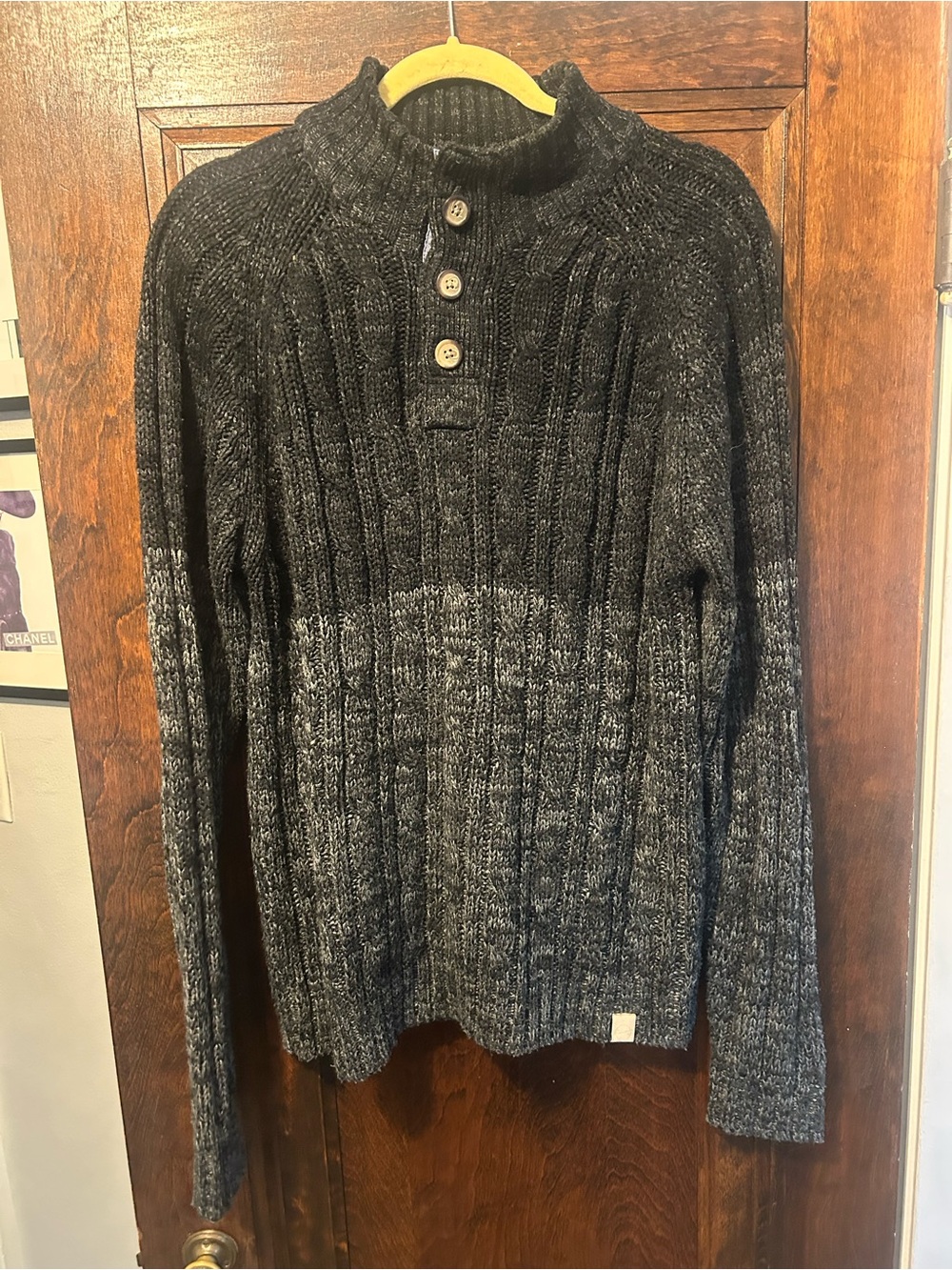 Weatherproof Men's Black and Gray Button Ribbed Sweater -Large